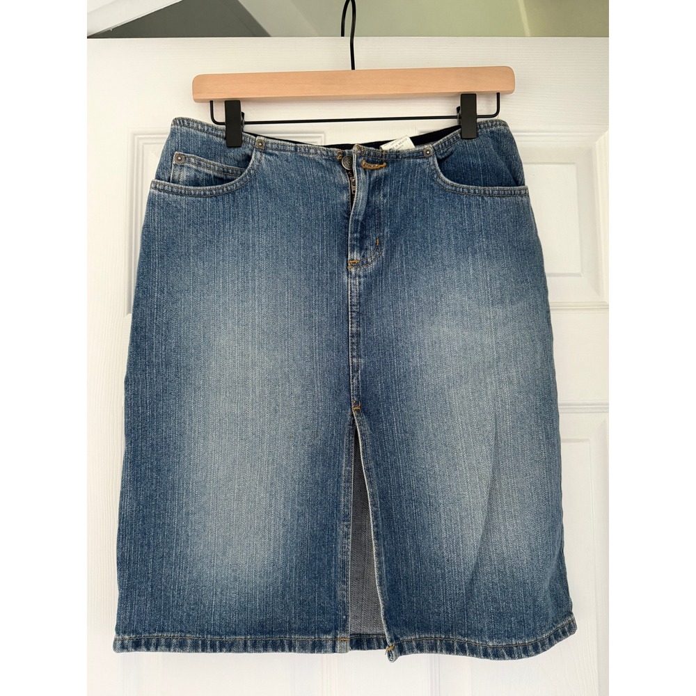 Y2K No Waist Midi Denim Skirt Front‎ Slit Retro